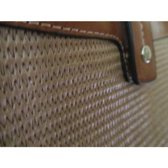 *Emilie M Woven Straw Brown Faux Leather Tote